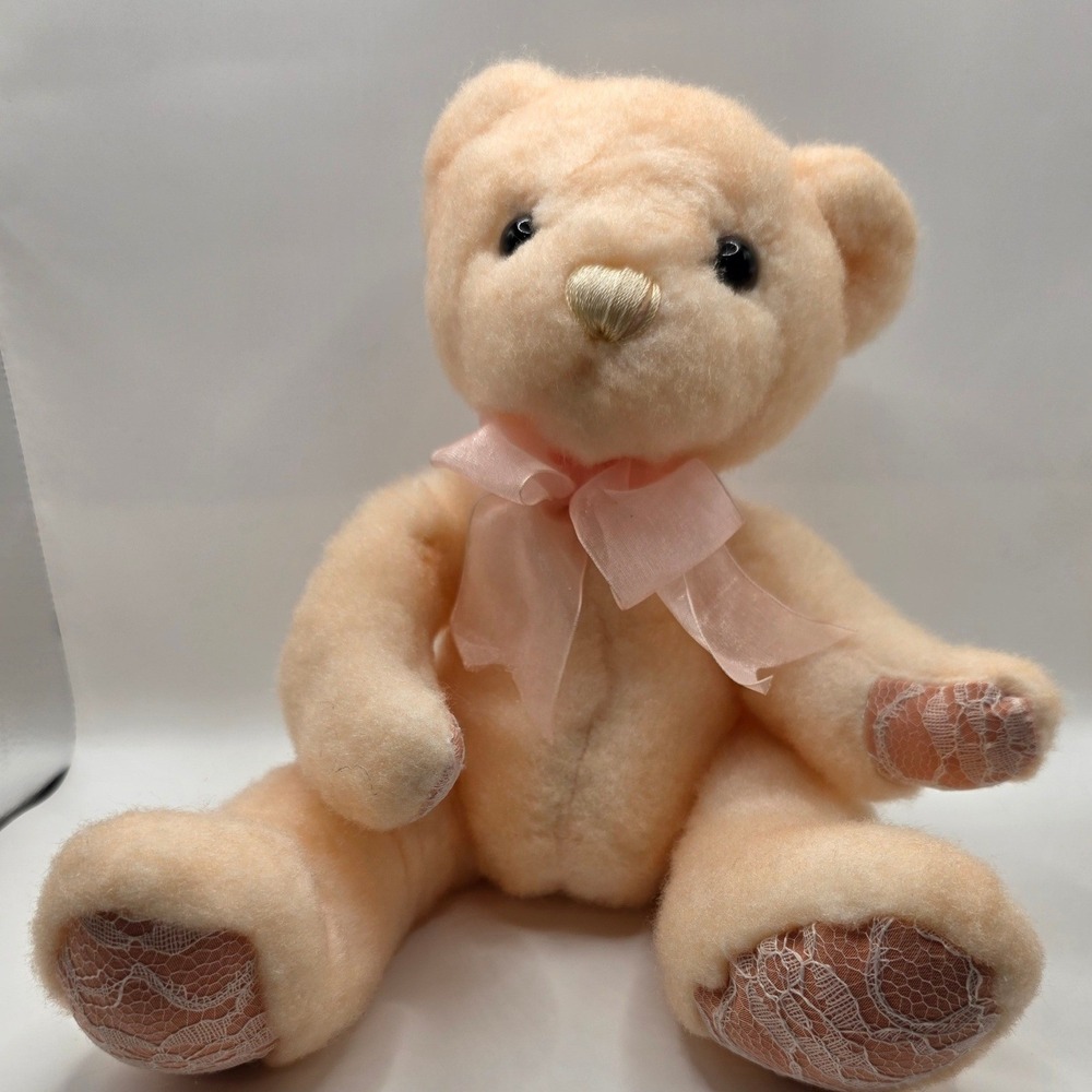 First & Main Sherbet Babies Plush Teddy Bear Peach Lace Paws